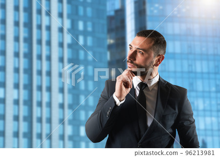 Businessman thinks new strategies to grow up the company 96213981