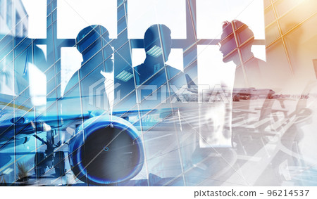 Take off of an aircraft with double exposure of airport 96214537