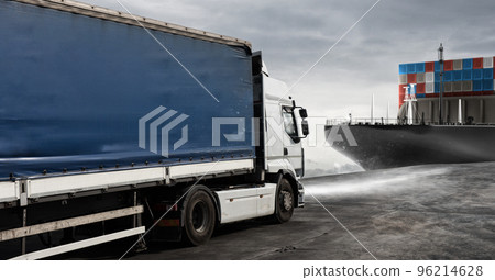 Truck and cargo ship ready to start to deliver Truck and cargo ship ready to start to deliver 96214628