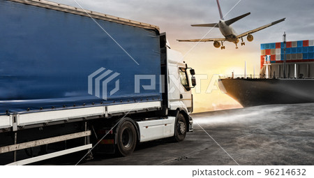 Truck, aircraft and cargo ship ready to start to deliver 96214632