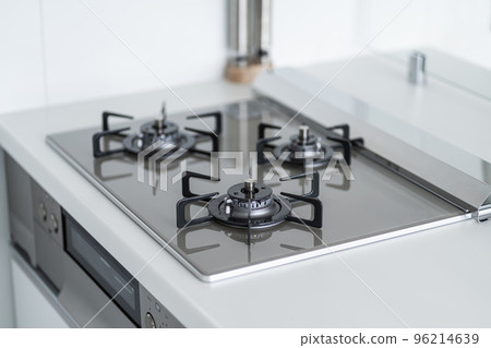 Close-up of gas stove in system kitchen 96214639