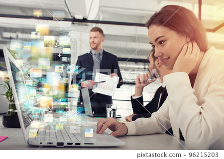 Businesswoman shares online document with a fast internet connection Businesswoman shares online document with a fast internet connection 96215203