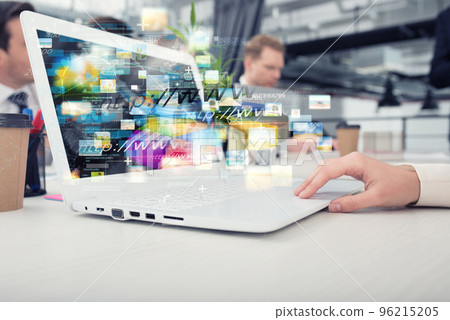 Businesswoman shares online document with a fast internet connection 96215205