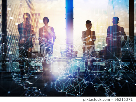 Group of business partner looking for the future with network digital effect 96215371