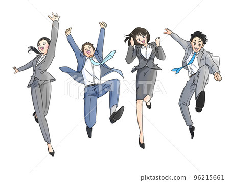 穿著西裝跳躍的男人和女人的插圖 96215661