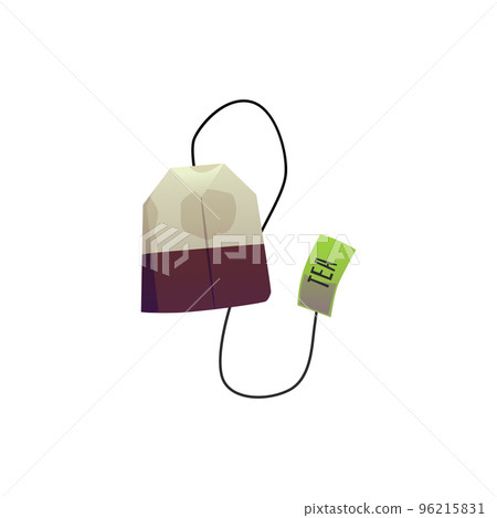 Tea Bag with paper tag cartoon icon flat vector illustration isolated on white. Tea Bag with paper tag cartoon icon flat vector illustration isolated on white. 96215831