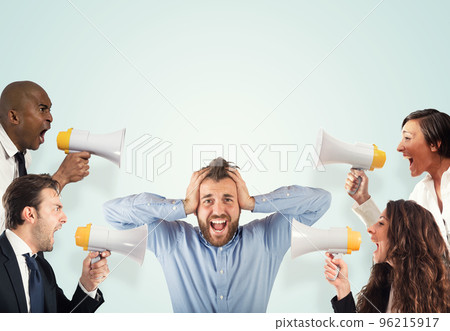 Stress concept with screaming colleagues Stress concept with screaming colleagues 96215917