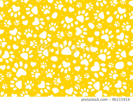 Animal paw print seamless yellow and white pattern. Dalmatian Spots.Vector hand-drawn background 96215918