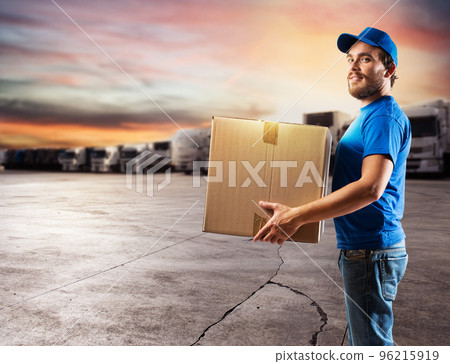 Courier ready to deliver packages with truck Courier ready to deliver packages with truck 96215919
