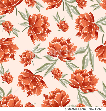 Peonies seamless pattern. Ideal for printing on fabric and paper. Vector illustration.  96215920