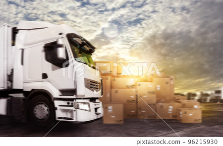 Truck in a deposit with packages ready to start Truck in a deposit with packages ready to start 96215930