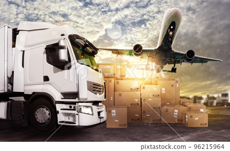 Truck and aircraft ready to start to deliver Truck and aircraft ready to start to deliver 96215964