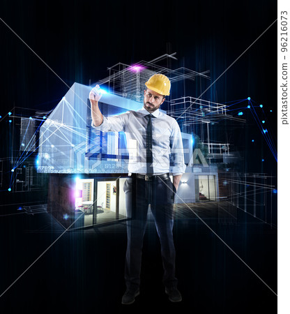 Architect businessman drawing a sketch of a modern home 96216073