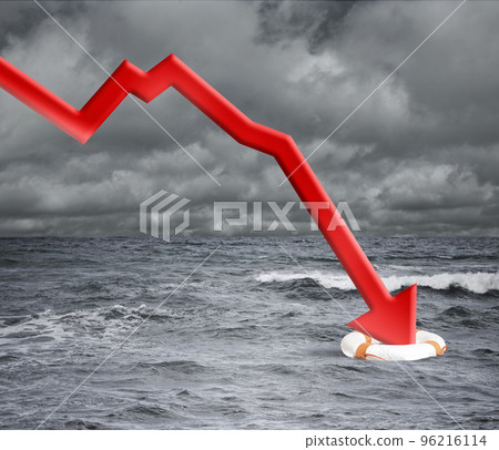 Crisis concept with falling arrow in the ocean Crisis concept with falling arrow in the ocean 96216114