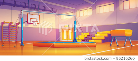 School gym, court interior with sports equipment 96216260