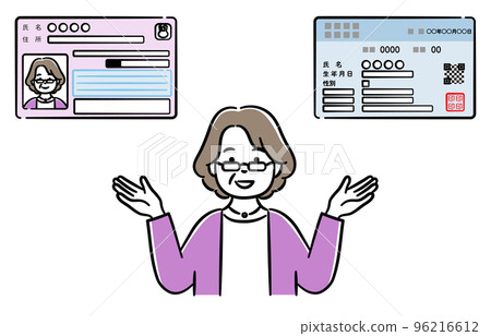 一位資深婦女的插圖解釋我的號碼卡和健康保險卡的整合 96216612