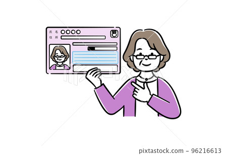 Illustration of a senior woman with my number card 96216613