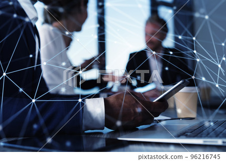 Man working on a mobile phone. Concept of internet sharing and interconnection 96216745