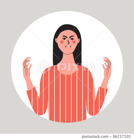 Angry rage young woman, irritability concept. Human negative emotion. Female feeling furious aggresive. Flat vector illustration 96217105