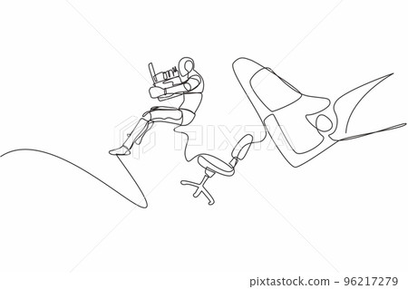 Single continuous line drawing robot kicked out of work with office supplies. Tech reduction. Robotic artificial intelligence. Electronic technology industry. One line draw design vector illustration Single continuous line drawing robot kicked out of work with office supplies. Tech reduction. Robotic artificial intelligence. Electronic technology industry. One line draw design vector illustration 96217279
