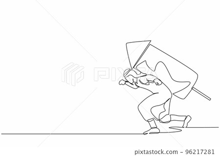 Single continuous line drawing Arab businessman with rocket on back stand on start ready for business race. Employee prepare to start running with ignite firework. One line design vector illustration 96217281