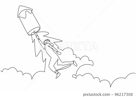 Continuous one line drawing Arab businessman fly on fireworks rockets and looking business opportunities. Excited executive director prepare for project launch. Single line design vector illustration 96217308