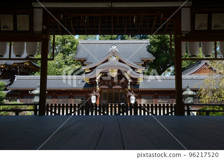 Murasakino, Kita Ward, Kyoto, overlooking the main shrine from the worship hall of Imamiya Shrine Murasakino, Kita Ward, Kyoto, overlooking the main shrine from the worship hall of Imamiya Shrine 96217520