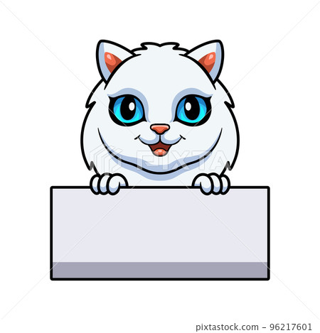 Cute persian cat cartoon holding blank sign Cute persian cat cartoon holding blank sign 96217601