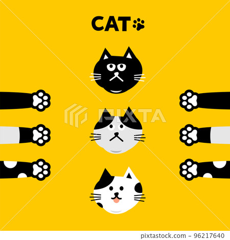 Cat head emoji vector. Vector illustration of black-grey cats with paws on a yellow background. Cat head emoji vector. Vector illustration of black-grey cats with paws on a yellow background. 96217640