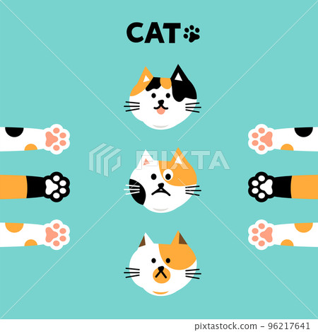 Cat Vector illustration Vector illustration of orange cats with paws on a blue background. Cat Vector illustration Vector illustration of orange cats with paws on a blue background. 96217641
