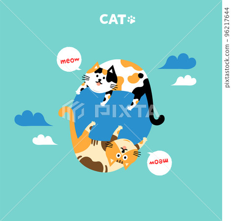 Cat head emoji vector. Vector illustration of pet orange cat holding balloons on blue background. 96217644