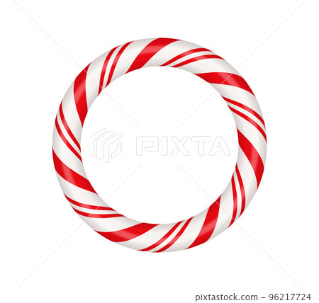 Christmas candy cane circle frame with red and white striped. Xmas border with striped candy lollipop pattern. Blank christmas and new year template. Vector illustration isolated on white background Christmas candy cane circle frame with red and white striped. Xmas border with striped candy lollipop pattern. Blank christmas and new year template. Vector illustration isolated on white background 96217724