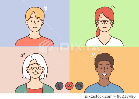 Diverse people talking on video call Diverse people talking on video call 96218486