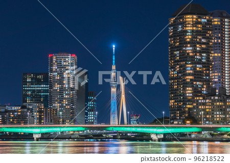 "Tokyo" Sky Tree and tower apartment / night view of Sumida River "Tokyo" Sky Tree and tower apartment / night view of Sumida River 96218522