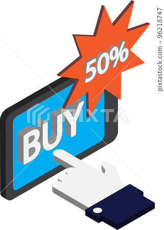 Smartphones and discount illustration in 3D isometric style Smartphones and discount illustration in 3D isometric style 96218747