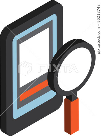 smartphone and magnifying glass illustration in 3D isometric style smartphone and magnifying glass illustration in 3D isometric style 96218748