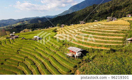 Aerial view of Rice terrace at Ban pa bong piang in Chiang mai Thailand Aerial view of Rice terrace at Ban pa bong piang in Chiang mai Thailand 96219301