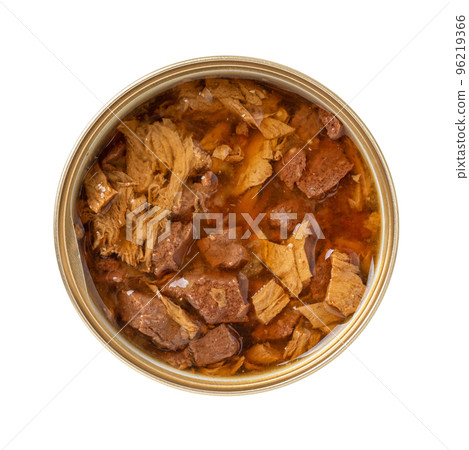 Open can of wet cat food isolated on a white Stock Photo