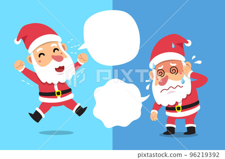 Cartoon santa claus expressing different emotions with speech bubbles 96219392