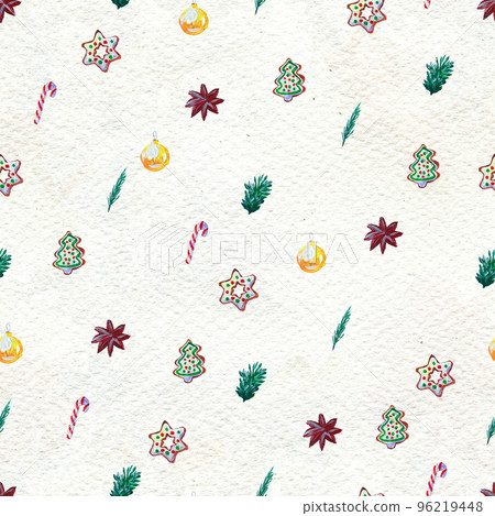 Watercolor Christmas seamless pattern. Hand painted holiday objects 96219448
