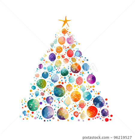 五顏六色的聖誕樹水彩插圖 96219527