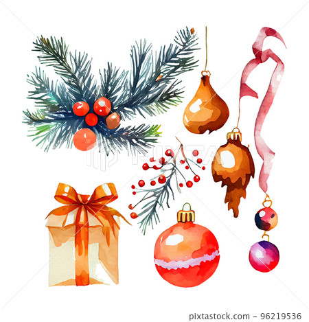 Christmas ornaments watercolor illustration 96219536