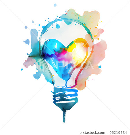 Watercolor illustration of light bulb and heart image 96219584