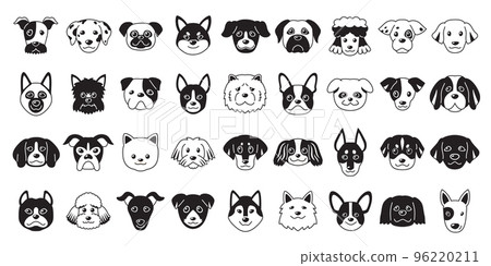 Different type of vector cartoon dog faces 96220211