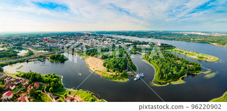 Yaroslavl city, Volga river aerial panoramic view Yaroslavl city, Volga river aerial panoramic view 96220902