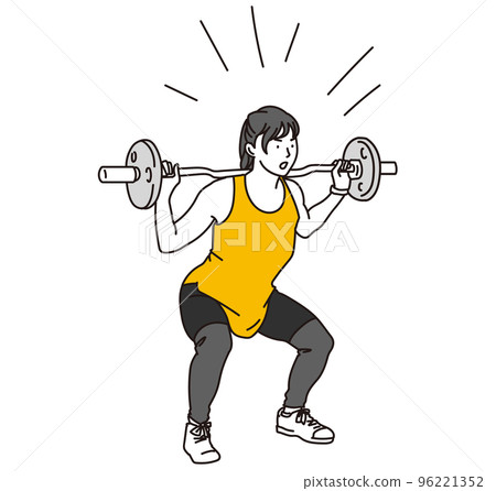 Asian female trainee lifting barbell Asian female trainee lifting barbell 96221352