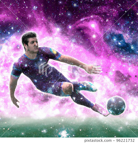 a soccer player in a galaxy warp playing on field at the qatar world soccer 96221732