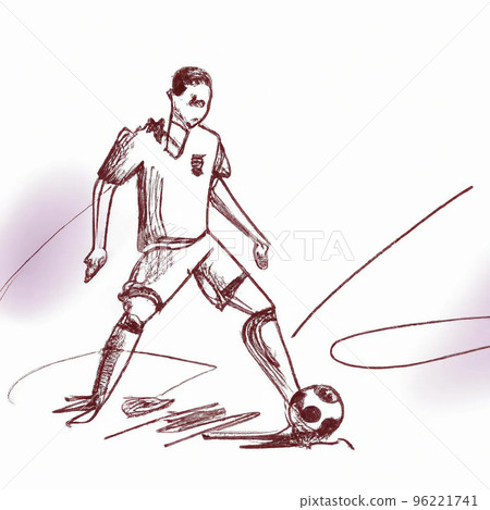 soccer player playing on field at the qatar world soccer cup sketch style illustration 96221741