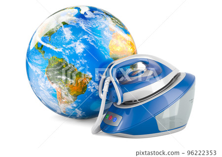 Steam generator iron with Earth Globe, 3D rendering Steam generator iron with Earth Globe, 3D rendering 96222353