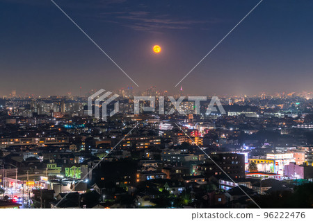 "Tokyo" Looking at the Tokyo city night view of the full moon and the skyscrapers in the Shinjuku sub-center "Tokyo" Looking at the Tokyo city night view of the full moon and the skyscrapers in the Shinjuku sub-center 96222476